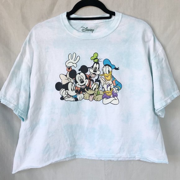 Disney Tops - Disney Blue & White Graphic Print Custom Crop Top
